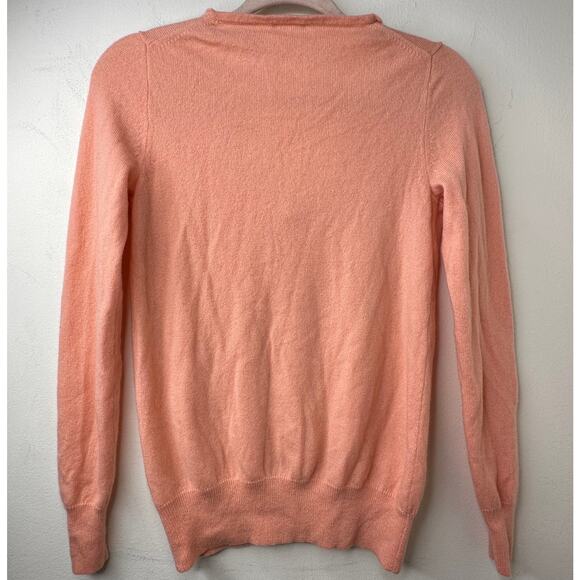 Sm JCrew 100% Cashmere Ruffle VNeck Sweater Peach 2009 Soft Classic Quiet Luxury - Picture 4 of 4